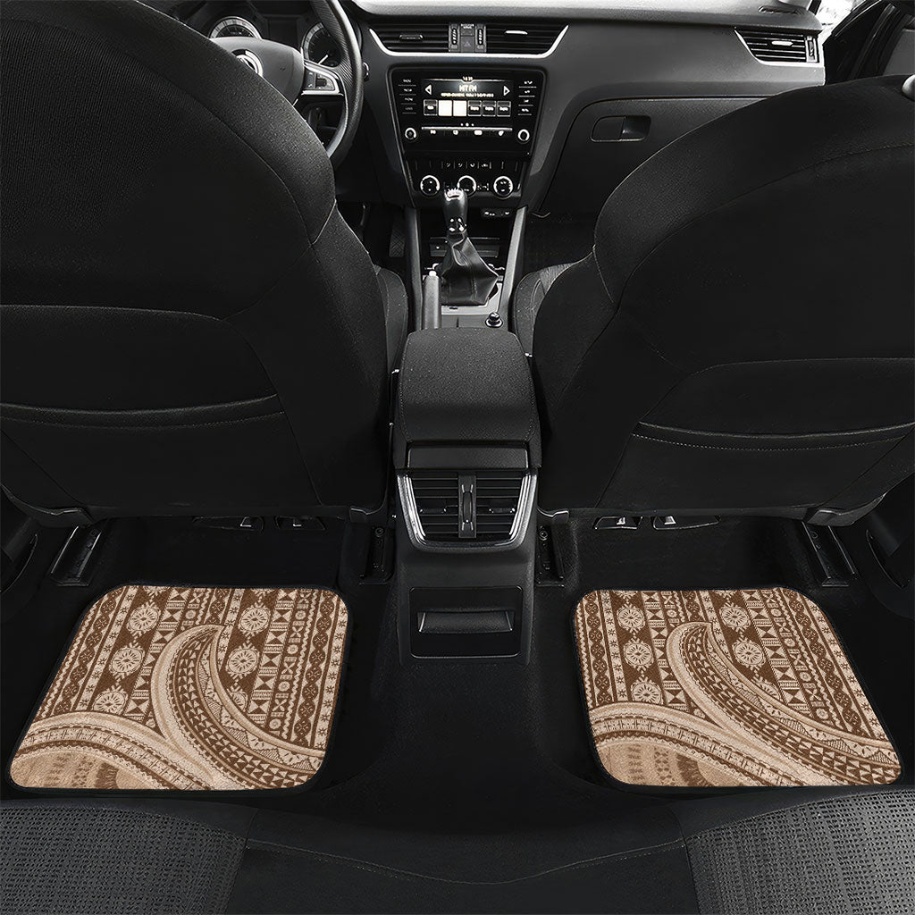 Bula Fiji Vintage Tapa Car Mats Kaivity Masi Wave Motifs - Mocha LT7 Set 2pcs - Back Beige - Polynesian Pride