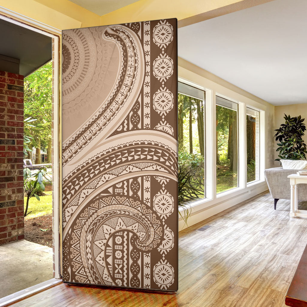 Bula Fiji Vintage Tapa Door Cover Kaivity Masi Wave Motifs - Mocha