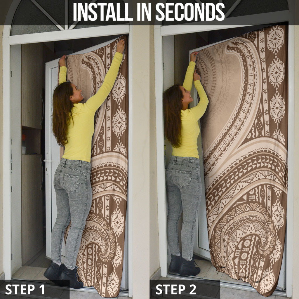 Bula Fiji Vintage Tapa Door Cover Kaivity Masi Wave Motifs - Mocha