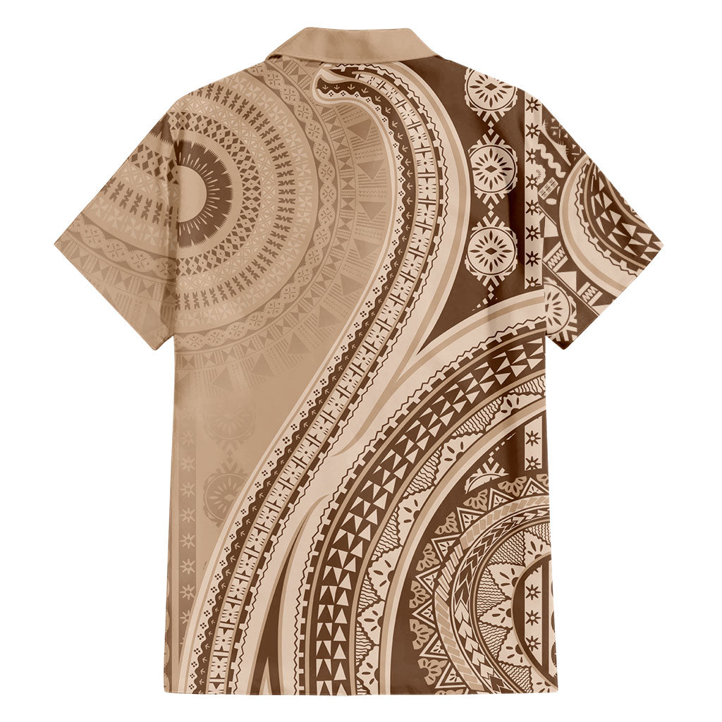 Bula Fiji Vintage Tapa Family Matching Mermaid Dress and Hawaiian Shirt Kaivity Masi Wave Motifs - Mocha LT7 - Polynesian Pride