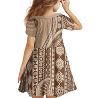 Bula Fiji Vintage Tapa Family Matching Off Shoulder Maxi Dress and Hawaiian Shirt Kaivity Masi Wave Motifs - Mocha LT7 - Polynesian Pride