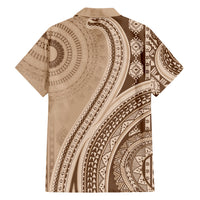 Bula Fiji Vintage Tapa Family Matching Puletasi and Hawaiian Shirt Kaivity Masi Wave Motifs - Mocha LT7 - Polynesian Pride