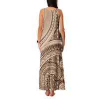 Bula Fiji Vintage Tapa Family Matching Tank Maxi Dress and Hawaiian Shirt Kaivity Masi Wave Motifs - Mocha LT7 - Polynesian Pride
