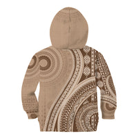 Bula Fiji Vintage Tapa Kid Hoodie Kaivity Masi Wave Motifs - Mocha LT7 - Polynesian Pride