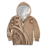 Bula Fiji Vintage Tapa Kid Hoodie Kaivity Masi Wave Motifs - Mocha LT7 Zip Hoodie Beige - Polynesian Pride