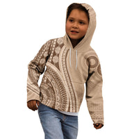 Bula Fiji Vintage Tapa Kid Hoodie Kaivity Masi Wave Motifs - Mocha LT7 - Polynesian Pride