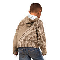 Bula Fiji Vintage Tapa Kid Hoodie Kaivity Masi Wave Motifs - Mocha LT7 - Polynesian Pride