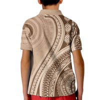 Bula Fiji Vintage Tapa Kid Polo Shirt Kaivity Masi Wave Motifs - Mocha LT7 - Polynesian Pride