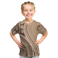 Bula Fiji Vintage Tapa Kid T Shirt Kaivity Masi Wave Motifs - Mocha