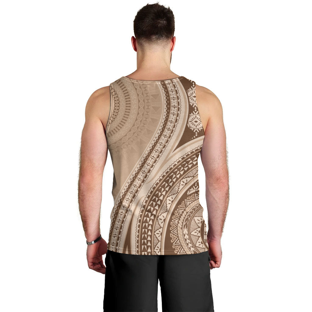 Bula Fiji Vintage Tapa Men Tank Top Kaivity Masi Wave Motifs - Mocha
