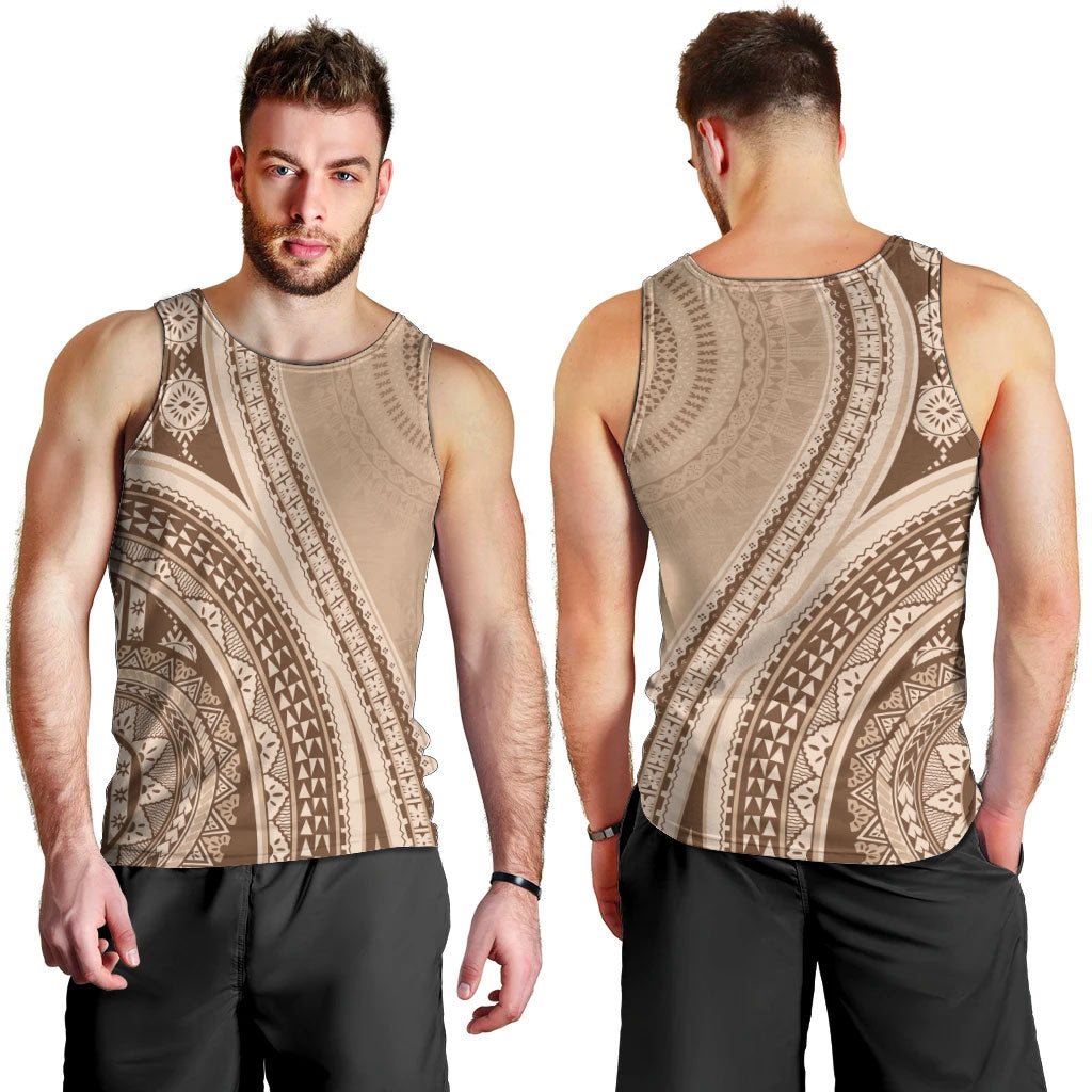 Bula Fiji Vintage Tapa Men Tank Top Kaivity Masi Wave Motifs - Mocha