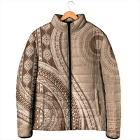 Bula Fiji Vintage Tapa Padded Jacket Kaivity Masi Wave Motifs - Mocha