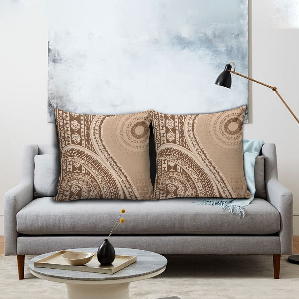 Bula Fiji Vintage Tapa Pillow Cover Kaivity Masi Wave Motifs - Mocha