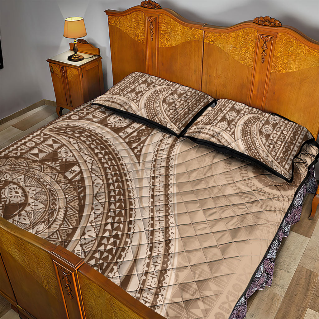 Bula Fiji Vintage Tapa Quilt Bed Set Kaivity Masi Wave Motifs - Mocha