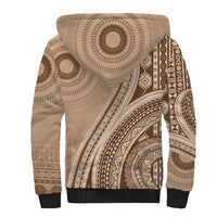 Bula Fiji Vintage Tapa Sherpa Hoodie Kaivity Masi Wave Motifs - Mocha