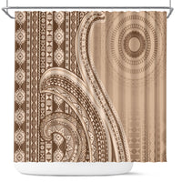 Bula Fiji Vintage Tapa Shower Curtain Kaivity Masi Wave Motifs - Mocha