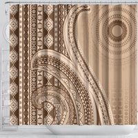 Bula Fiji Vintage Tapa Shower Curtain Kaivity Masi Wave Motifs - Mocha