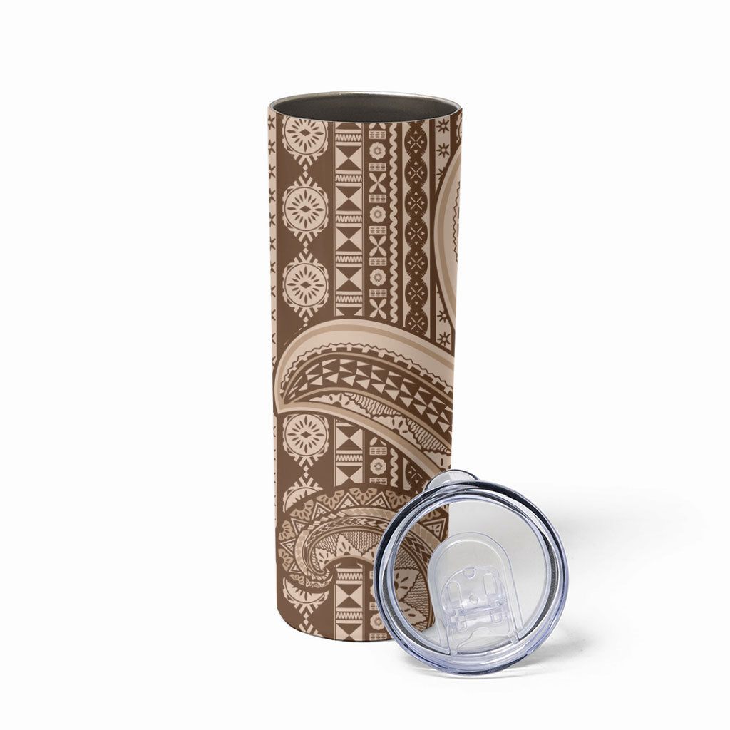 Bula Fiji Vintage Tapa Skinny Tumbler Kaivity Masi Wave Motifs - Mocha LT7 - Polynesian Pride