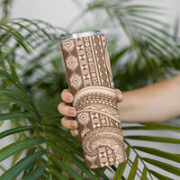 Bula Fiji Vintage Tapa Skinny Tumbler Kaivity Masi Wave Motifs - Mocha LT7 - Polynesian Pride