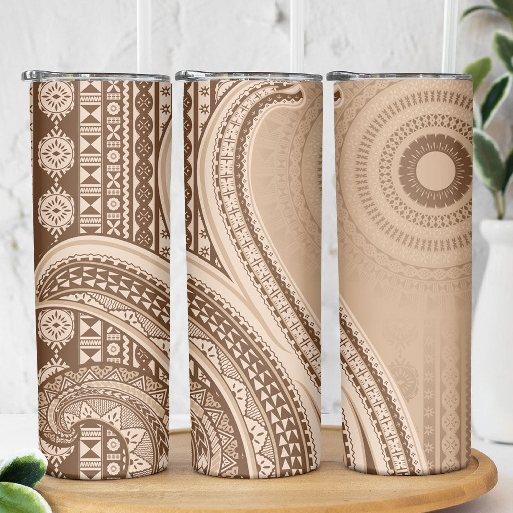 Bula Fiji Vintage Tapa Skinny Tumbler Kaivity Masi Wave Motifs - Mocha LT7 - Polynesian Pride