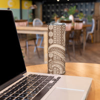 Bula Fiji Vintage Tapa Skinny Tumbler Kaivity Masi Wave Motifs - Mocha LT7 - Polynesian Pride