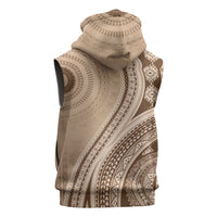 Bula Fiji Vintage Tapa Sleeveless Hoodie Kaivity Masi Wave Motifs - Mocha LT7 - Polynesian Pride