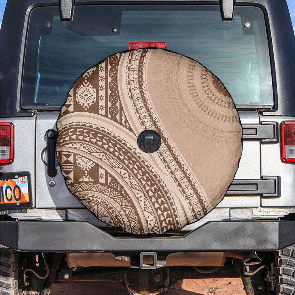 Bula Fiji Vintage Tapa Spare Tire Cover Kaivity Masi Wave Motifs - Mocha LT7 Beige - Polynesian Pride