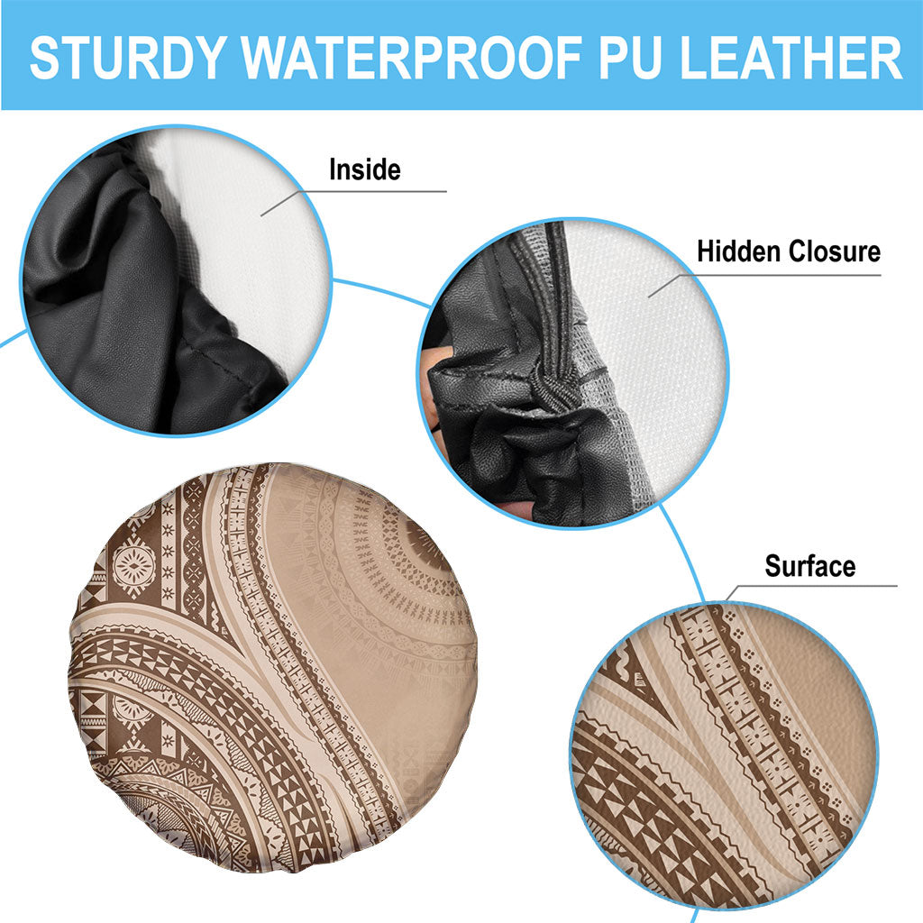 Bula Fiji Vintage Tapa Spare Tire Cover Kaivity Masi Wave Motifs - Mocha LT7 - Polynesian Pride