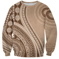 Bula Fiji Vintage Tapa Sweatshirt Kaivity Masi Wave Motifs - Mocha