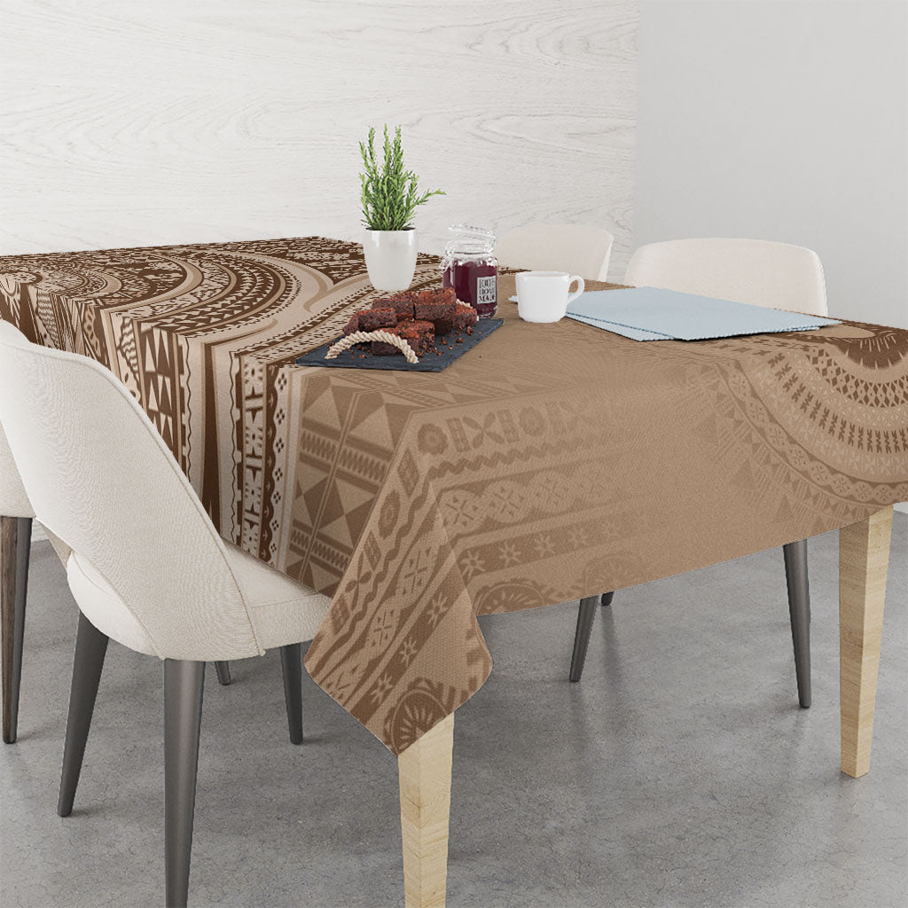 Bula Fiji Vintage Tapa Tablecloth Kaivity Masi Wave Motifs - Mocha
