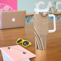 Bula Fiji Vintage Tapa Tumbler With Handle Kaivity Masi Wave Motifs - Mocha