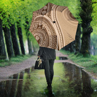 Bula Fiji Vintage Tapa Umbrella Kaivity Masi Wave Motifs - Mocha