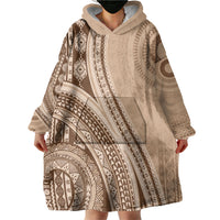 Bula Fiji Vintage Tapa Wearable Blanket Hoodie Kaivity Masi Wave Motifs - Mocha LT7 - Polynesian Pride