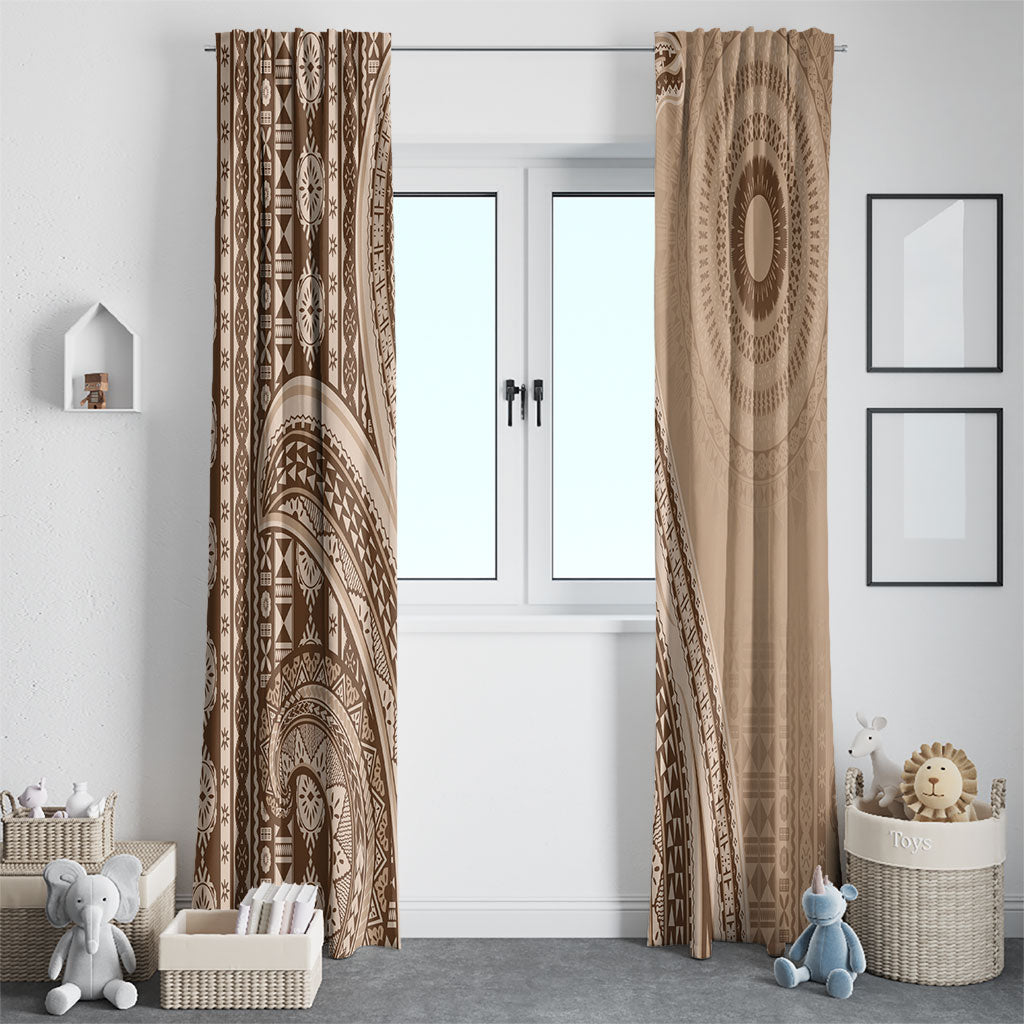 Bula Fiji Vintage Tapa Window Curtain Kaivity Masi Wave Motifs - Mocha