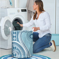 Bula Fiji Vintage Tapa Laundry Basket Kaivity Masi Wave Motifs - Turquoise LT7 - Polynesian Pride