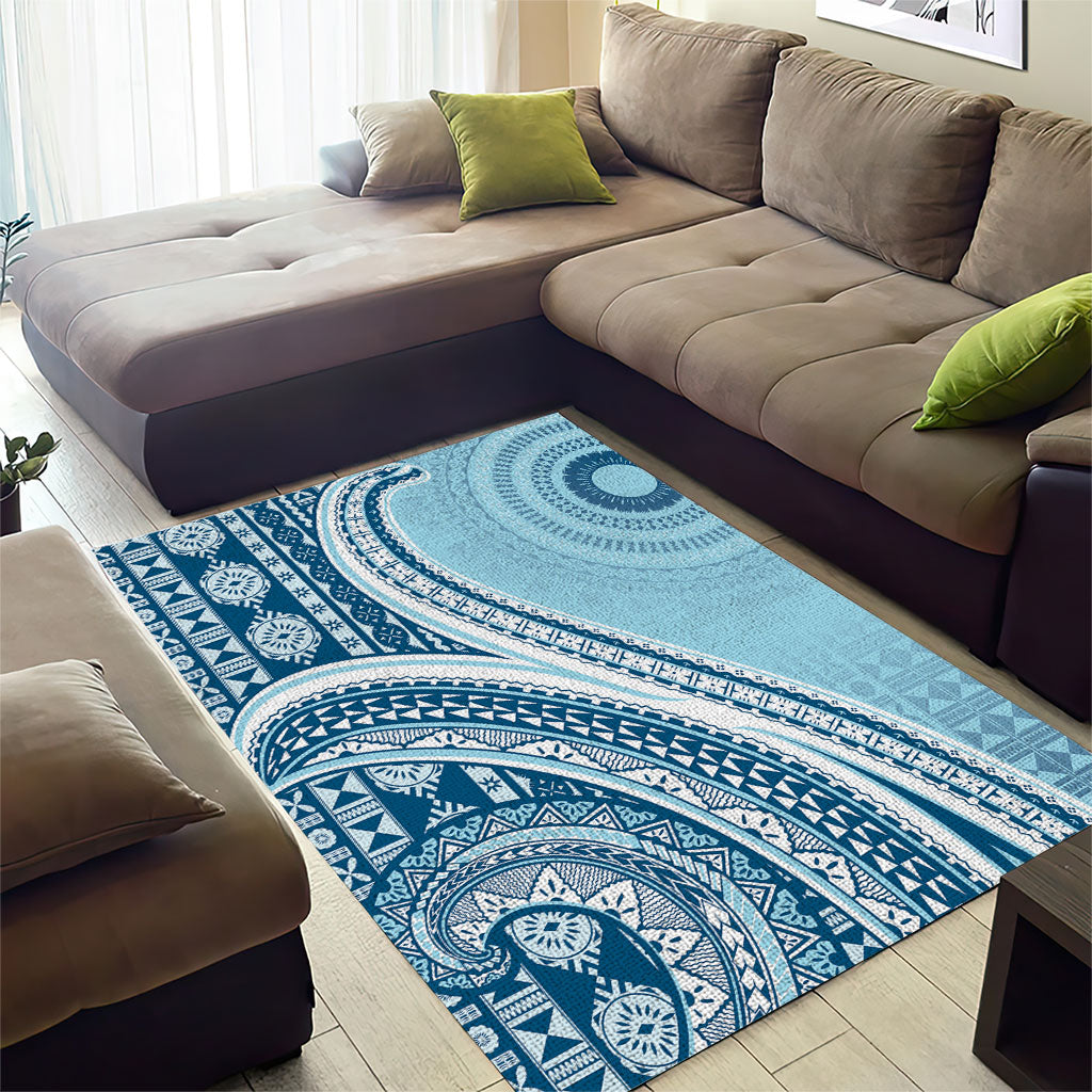 Bula Fiji Vintage Tapa Area Rug Kaivity Masi Wave Motifs - Turquoise