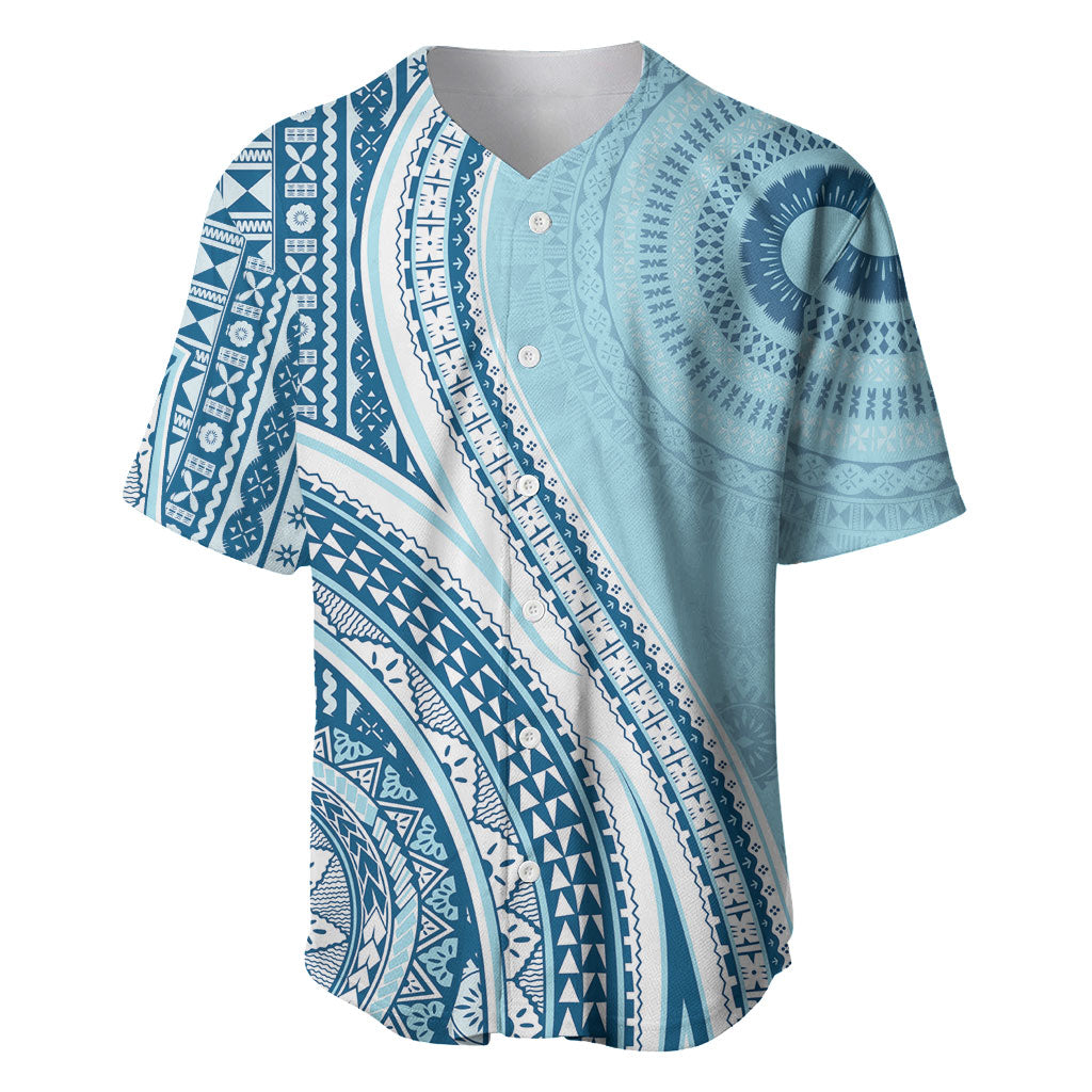 Bula Fiji Vintage Tapa Baseball Jersey Kaivity Masi Wave Motifs - Turquoise