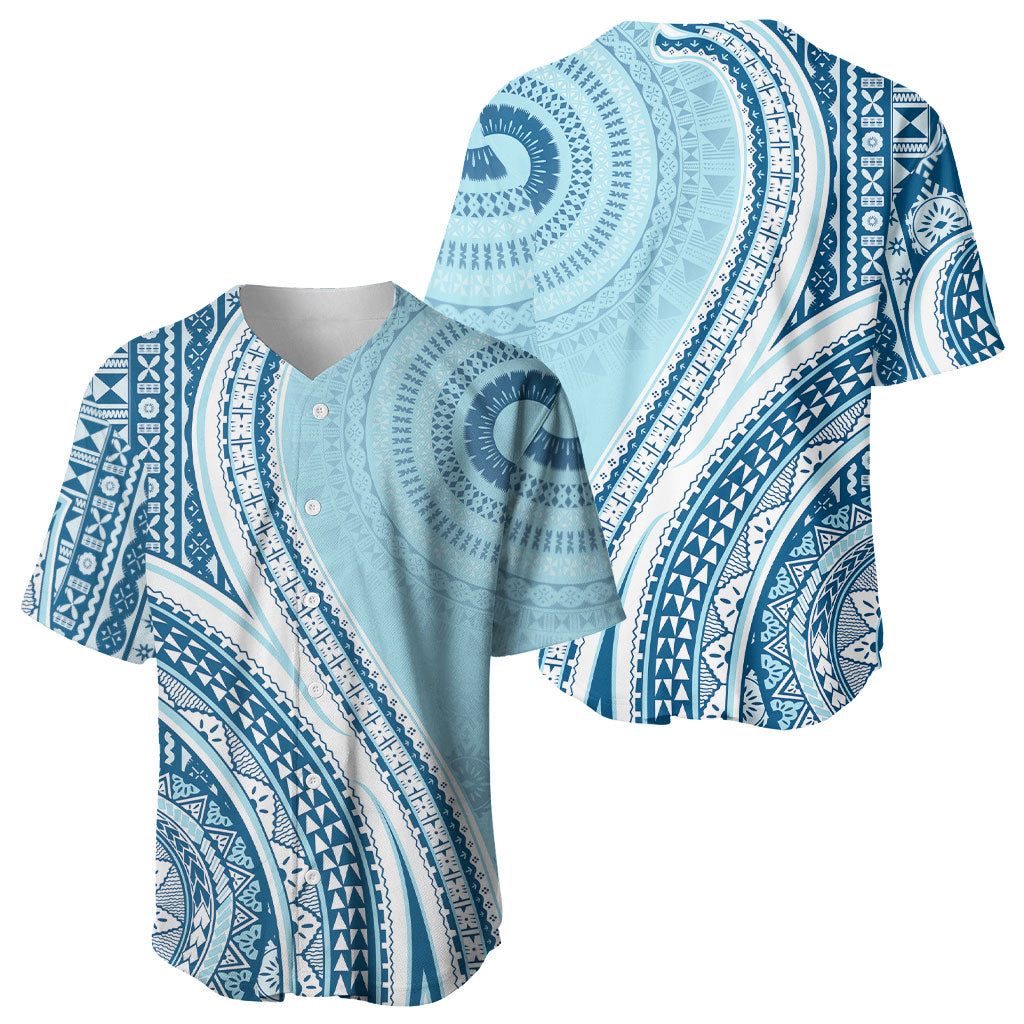 Bula Fiji Vintage Tapa Baseball Jersey Kaivity Masi Wave Motifs - Turquoise