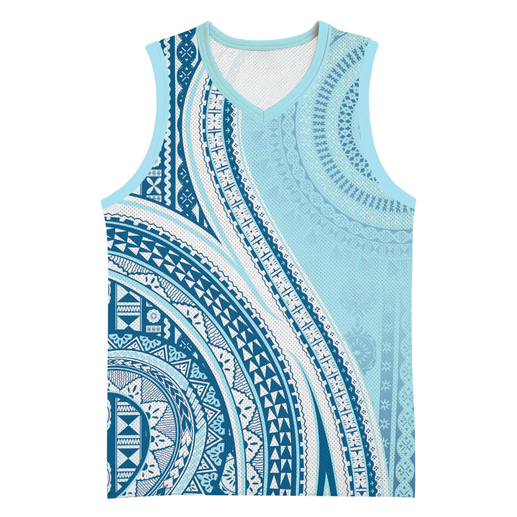 Bula Fiji Vintage Tapa Basketball Jersey Kaivity Masi Wave Motifs - Turquoise LT7 Unisex Turquoise - Polynesian Pride
