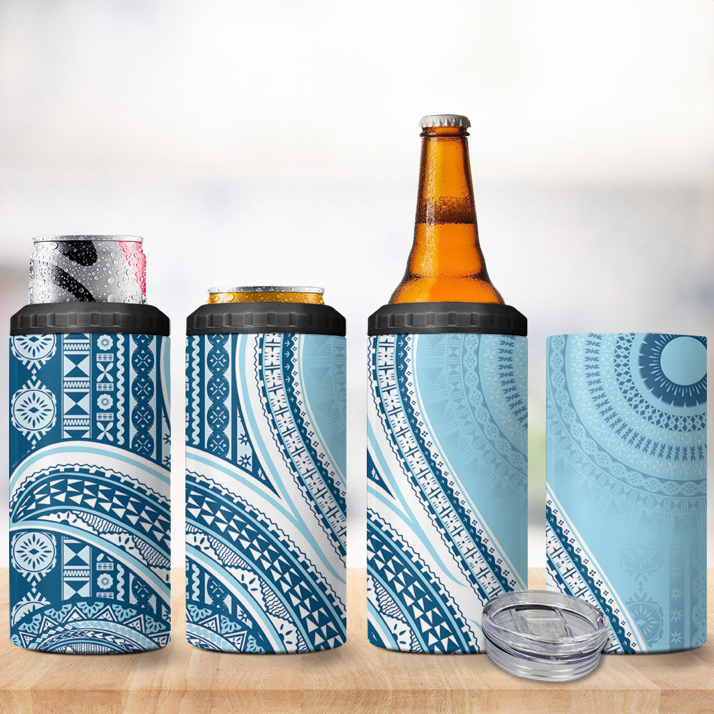 Bula Fiji Vintage Tapa 4 in 1 Can Cooler Tumbler Kaivity Masi Wave Motifs - Turquoise LT7 - Polynesian Pride