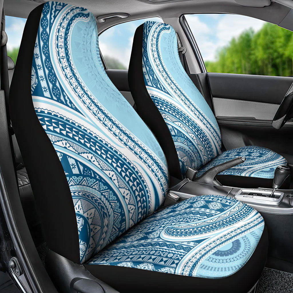Bula Fiji Vintage Tapa Car Seat Cover Kaivity Masi Wave Motifs - Turquoise LT7 - Polynesian Pride