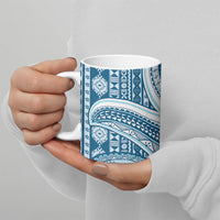 Bula Fiji Vintage Tapa Ceramic Mug Kaivity Masi Wave Motifs - Turquoise