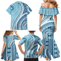 Bula Fiji Vintage Tapa Family Matching Mermaid Dress and Hawaiian Shirt Kaivity Masi Wave Motifs - Turquoise LT7 - Polynesian Pride