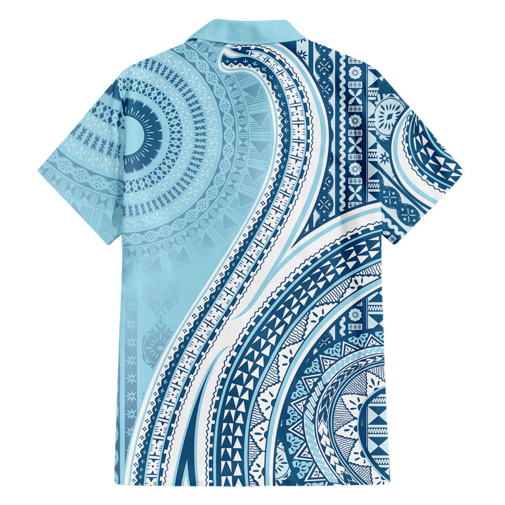Bula Fiji Vintage Tapa Family Matching Mermaid Dress and Hawaiian Shirt Kaivity Masi Wave Motifs - Turquoise LT7 - Polynesian Pride
