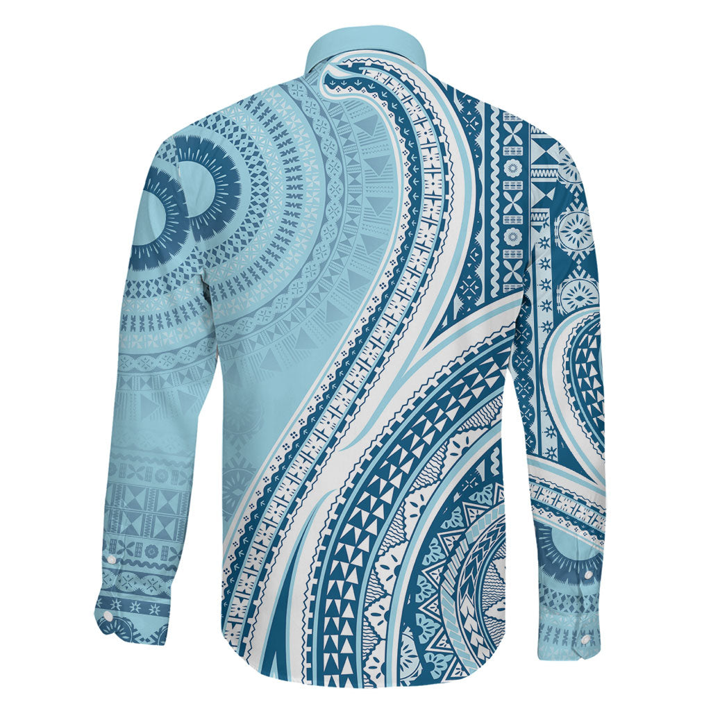 Bula Fiji Vintage Tapa Family Matching Tank Maxi Dress and Hawaiian Shirt Kaivity Masi Wave Motifs - Turquoise LT7 - Polynesian Pride