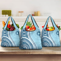 Bula Fiji Vintage Tapa Grocery Bag Kaivity Masi Wave Motifs - Turquoise