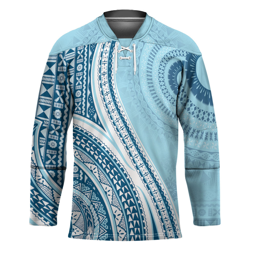 Bula Fiji Vintage Tapa Hockey Jersey Kaivity Masi Wave Motifs - Turquoise LT7 Unisex Turquoise - Polynesian Pride