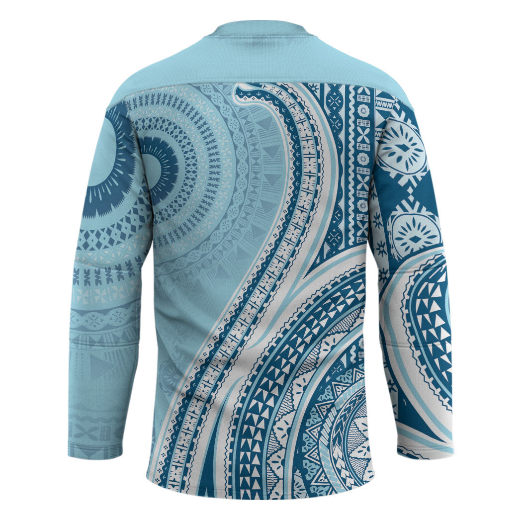Bula Fiji Vintage Tapa Hockey Jersey Kaivity Masi Wave Motifs - Turquoise LT7 - Polynesian Pride
