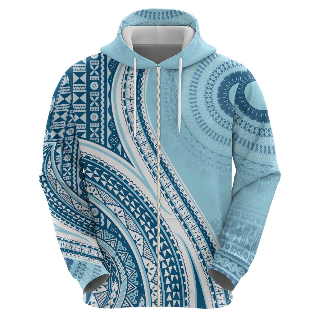 Bula Fiji Vintage Tapa Hoodie Kaivity Masi Wave Motifs - Turquoise