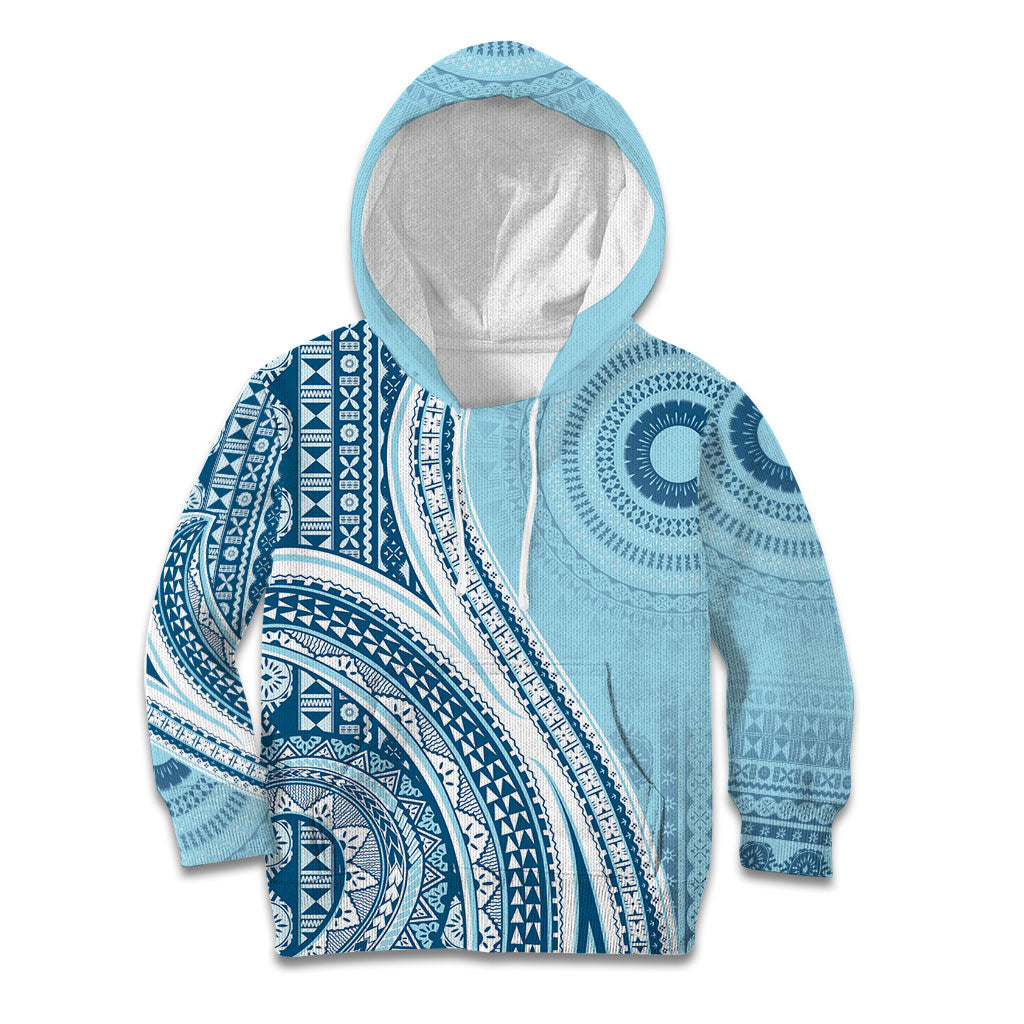 Bula Fiji Vintage Tapa Kid Hoodie Kaivity Masi Wave Motifs - Turquoise LT7 Hoodie Turquoise - Polynesian Pride